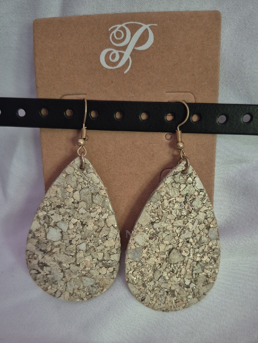 Gold Teardrop Cork Drop Earrings - Unbranded